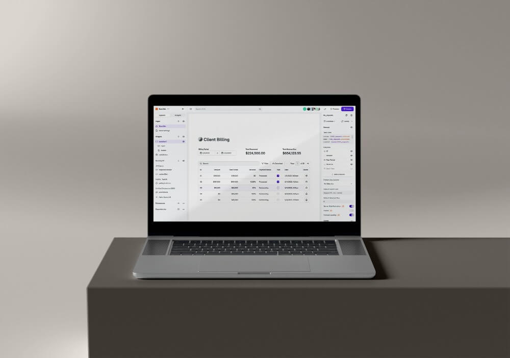 Client billing workspace on a laptop