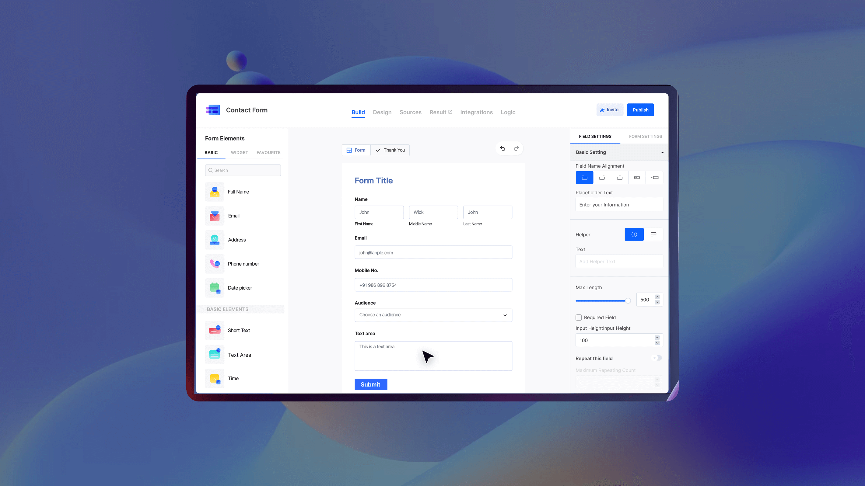 MakeStories form builder