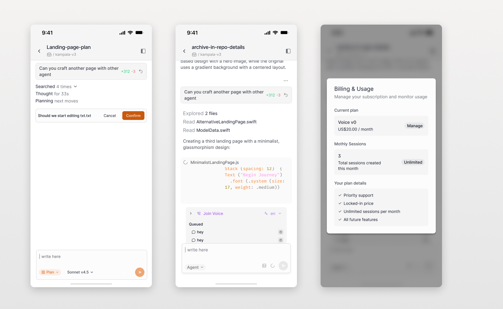 Omnara mobile workspace and billing experience