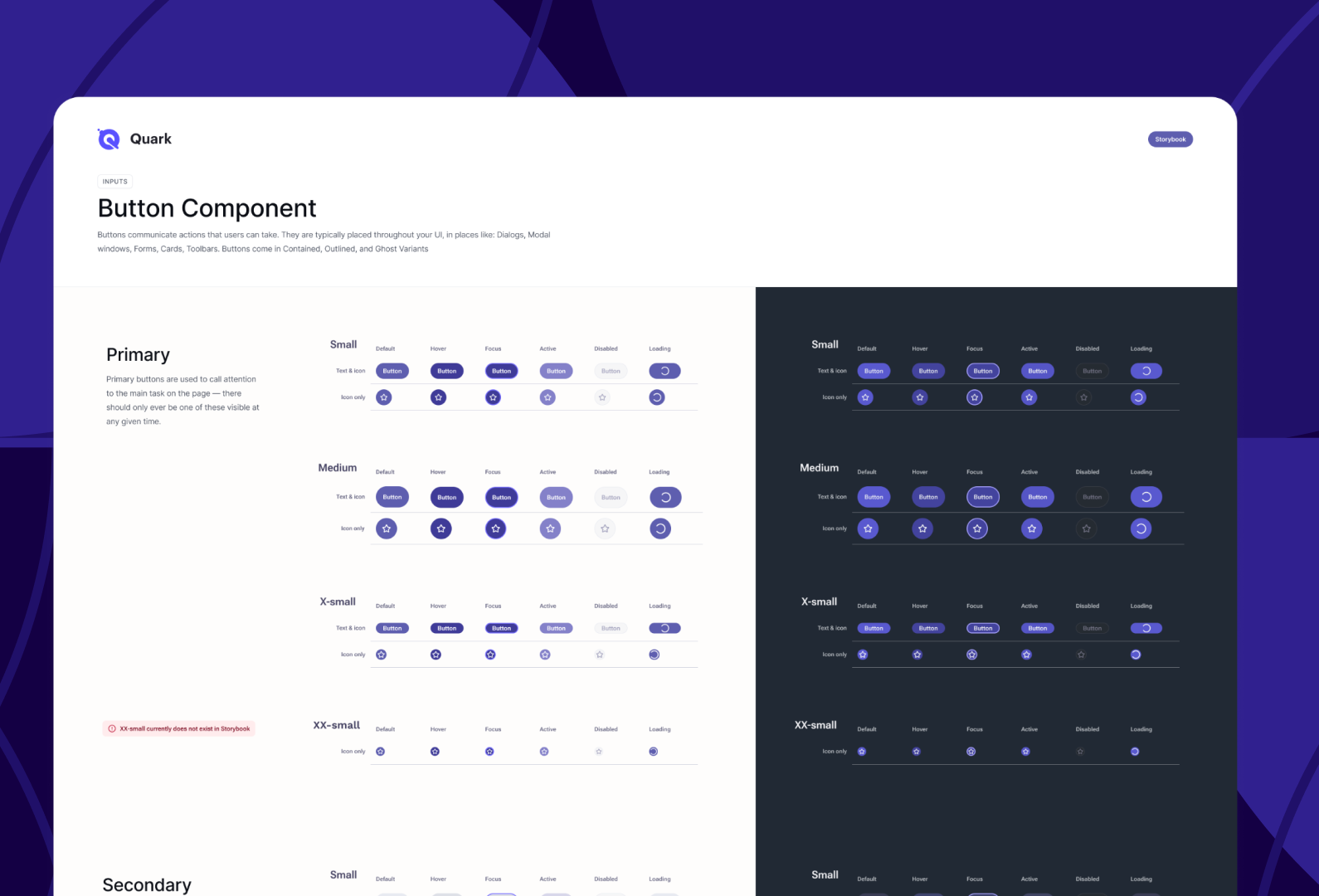 Outreach button component system in light and dark modes
