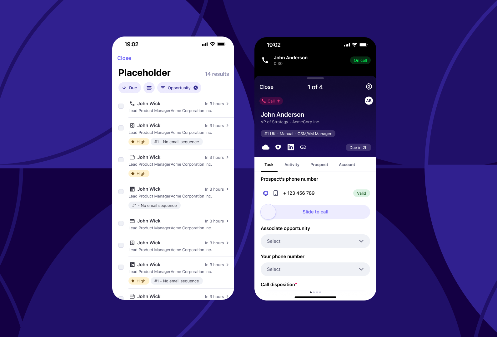Outreach mobile task and call experience