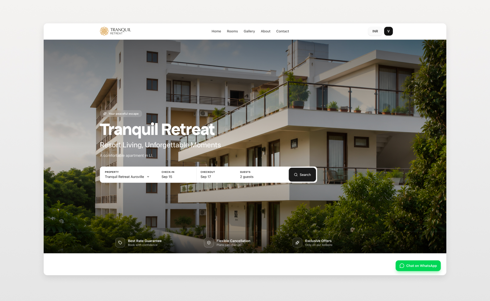 Hostvize direct-booking website for Tranquil Retreat