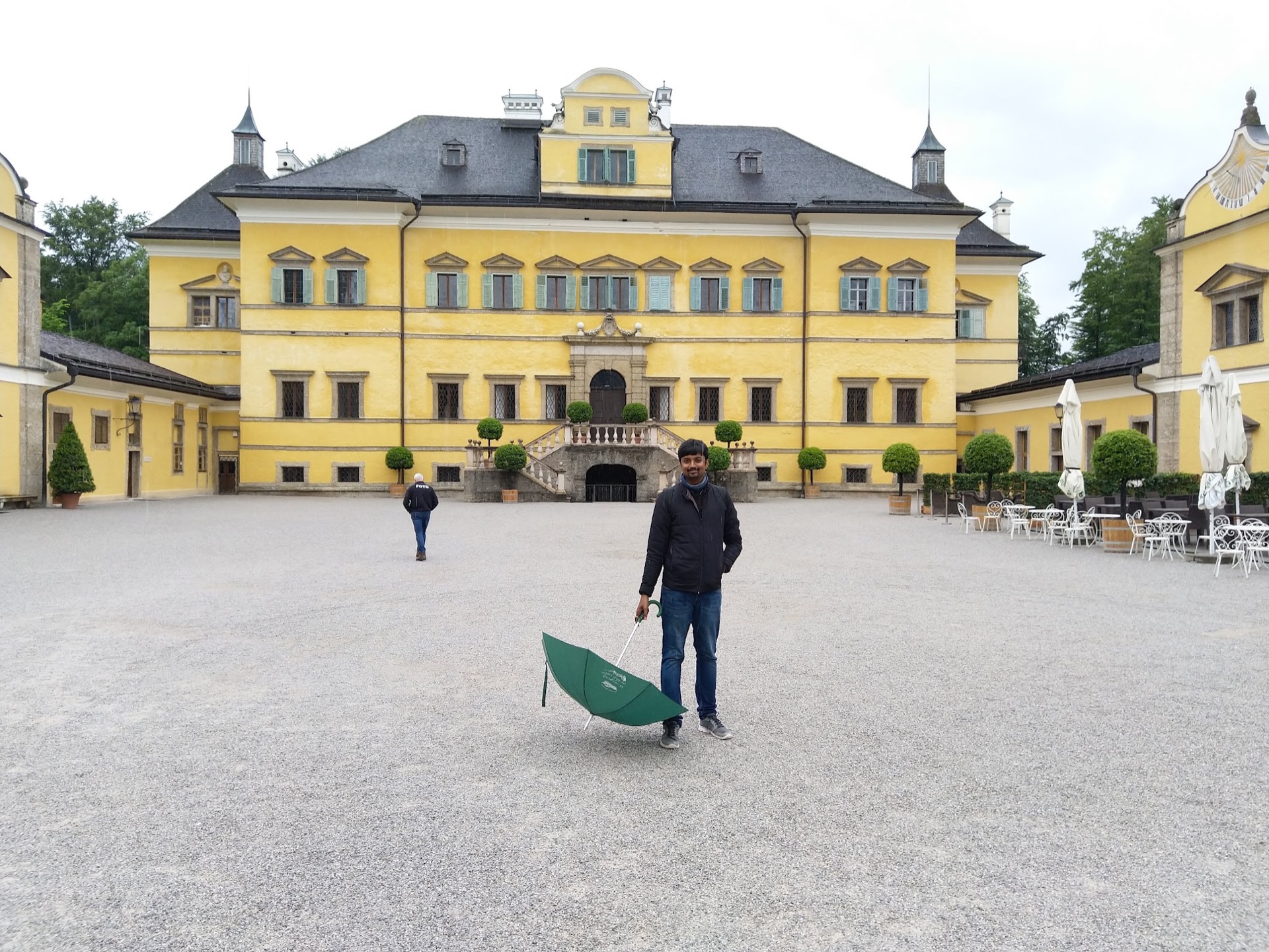 Vasanth visiting a yellow European palace